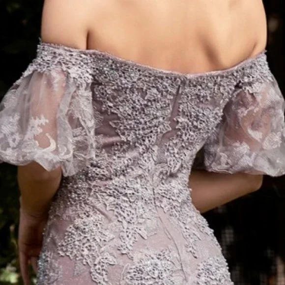 VIOLET PROM PARTY MERMAID LACE GOWN  OFF THE SHOULDER OPEN BACK DRESS CD959 - Picture 3 of 4